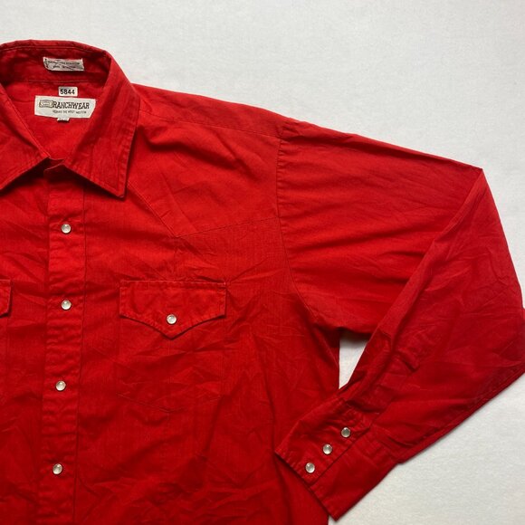 Vintage Ranchwear Pearl Snap Shirt Men's 16.5 /35 Red Long Sleeve Button Up - Picture 4 of 12